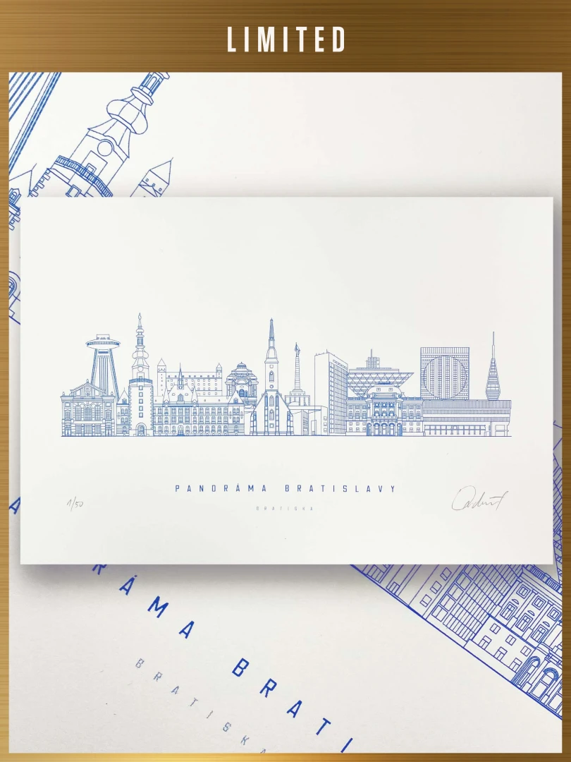 Limited Print Panorama of Bratislava Light Blue / Slovakia