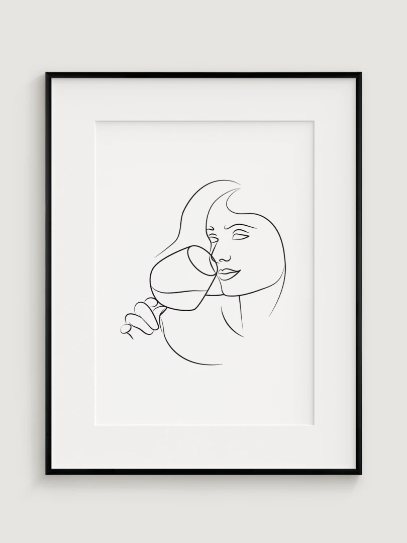 Minimalistic Illustration of Woman With Wine