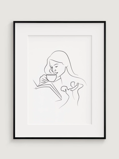 Minimalistic Illustration: Woman, Coffee, Dance