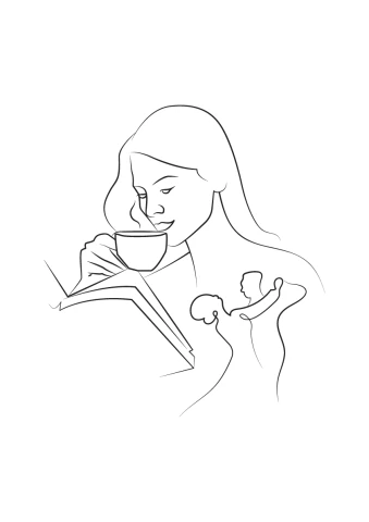 Minimalistic Illustration: Woman, Coffee, Dance